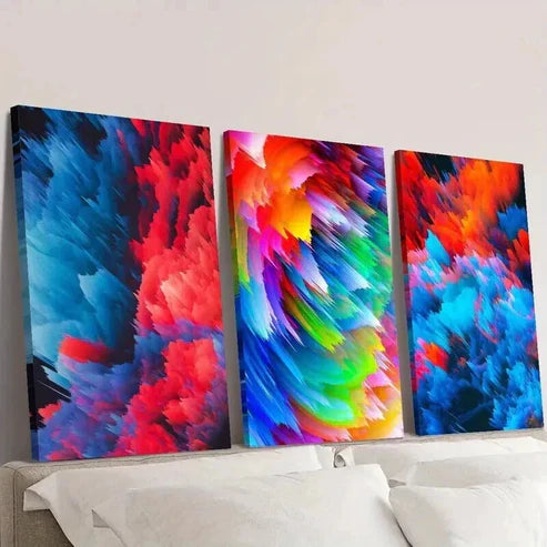 3pcs Colorful Smoke Explosion Decoration Wall Art Set Canvas Unframed - High Quality Print 100% Australian Made Wall Canvas - Bella Home Decor