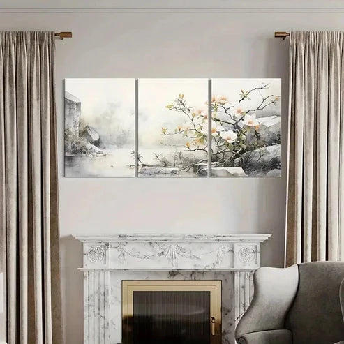 3pcs Abstract Vintage Flowers & Branches Wall Art Canvas Unframed - High Quality Print 100% Australian Made Wall Canvas - Bella Home Decor