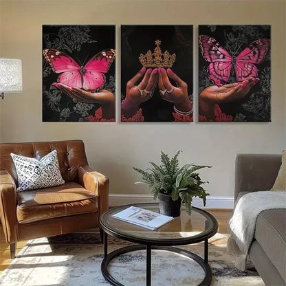 3pcs Butterfly and Crown Hands Holding Perfect Wall Art Set Canvas Unframed - High Quality Print 100% Australian Made Wall Canvas