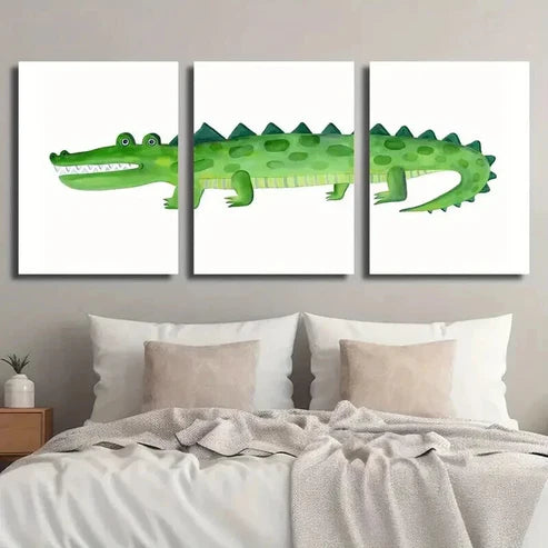 3pcs Watercolor Crocodile Print Decor Wall Art Set Canvas Unframed - High Quality Print 100% Australian Made Wall Canvas