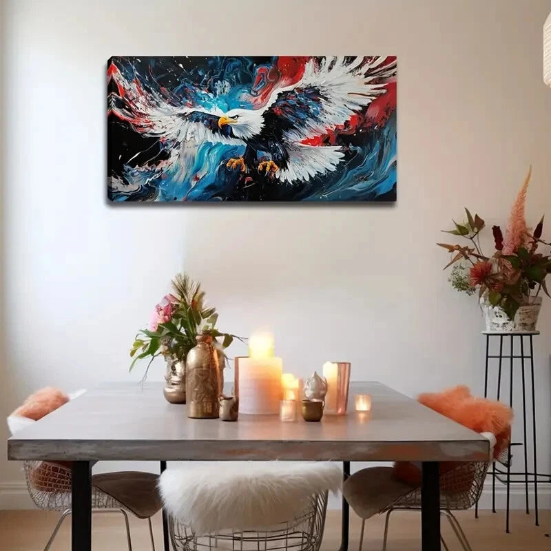 White-Headed Eagle In Flight Wall Art Canvas Office Home Room Framed 120x60cm - Bella Home Decor