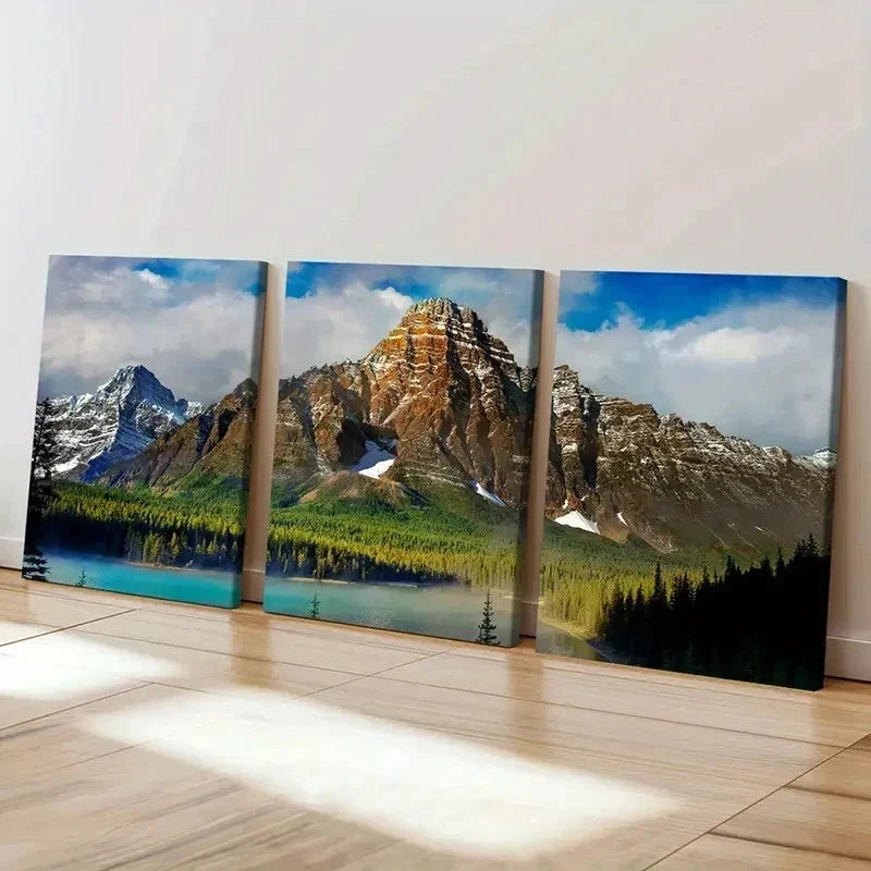 3pcs Lake Green Valley and Mountain Wall Art Set Canvas Framed 40x60cm - High Quality Print 100% Australian Made Wall Canvas Ready to Hang - Bella Home Decor