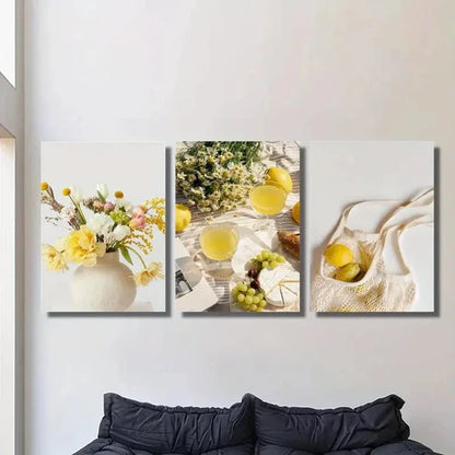 3pcs Lemon Grape, Plants and Flowers Wall Art Set Canvas Unframed - High Quality Print 100% Australian Made Wall Canvas