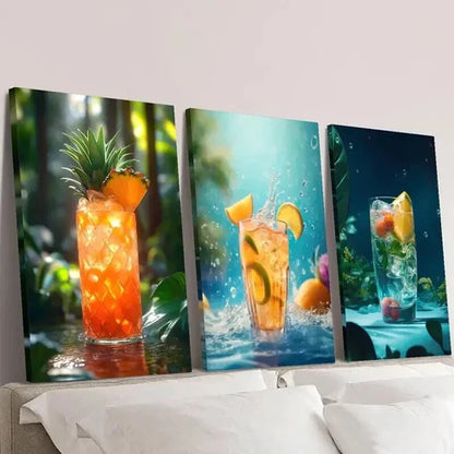 3pcs Summer Pineapple Lemon Cocktail Wall Art Set Canvas Unframed - High Quality Print 100% Australian Made Wall Canvas