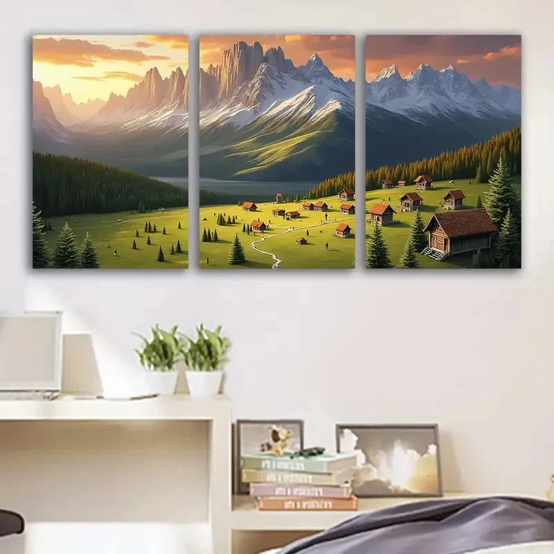 3pcs Mountainous Region Scenic Landscape Wall Art Set Canvas Framed 50x70cm - High Quality Print 100% Australian Made Wall Canvas Ready to Hang