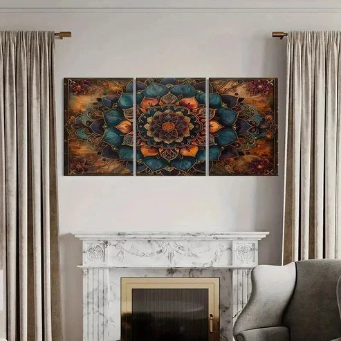 3pcs Abstract Mandala Floral Ornate Wall Art Canvas Unframed - High Quality Print 100% Australian Made Wall Canvas - Bella Home Decor