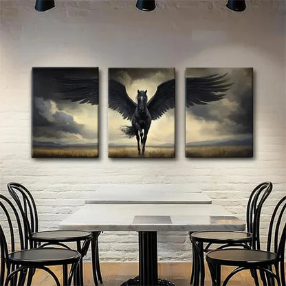 3pcs Majestic Black Pegasus in Flight Perfect Wall Art Canvas Unframed - High Quality Print 100% Australian Made Wall Canvas
