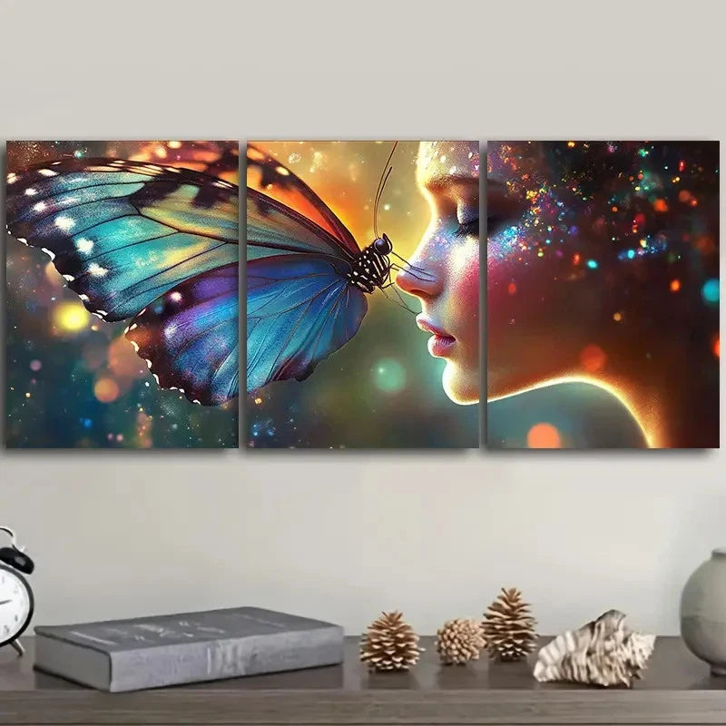 3pcs Butterfly & Girl Whispering Wall Art Set Canvas Framed 50x70cm - High Quality Print 100% Australian Made Wall Canvas Ready to Hang - Bella Home Decor