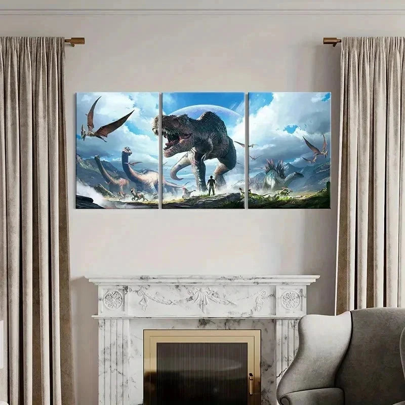 3pcs Tyrannosaurus Rex Prehistoric Creatures Wall Art Set Canvas Framed 40x60cm - High Quality Print 100% Australian Made Wall Canvas Ready to Hang - Bella Home Decor