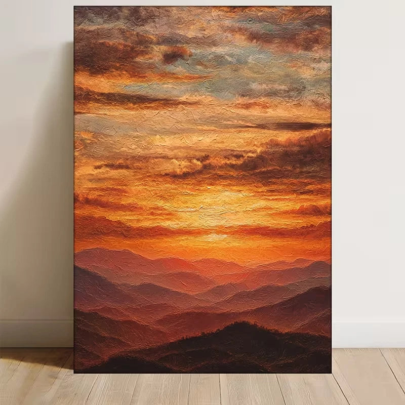 Golden Sunset Sky & Mountain Landscape 60x90cm Metal Print Ready to Hang