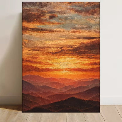 Golden Sunset Sky & Mountain Landscape 60x90cm Metal Print Ready to Hang