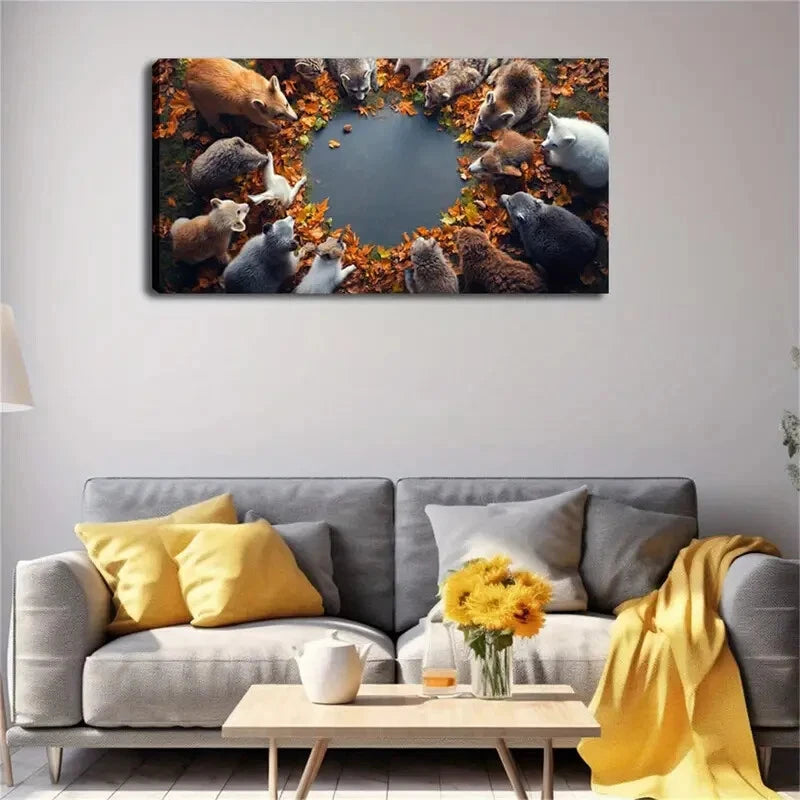 Shows A Scene Of A Group Of Fox Wall Art Canvas Office Home Room Framed 120x60cm