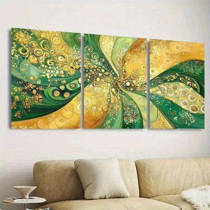 3pcs Bohemian Golden and Green Wall Art Set Canvas Framed 40x60cm - High Quality Print 100% Australian Made Wall Canvas Ready to Hang - Bella Home Decor