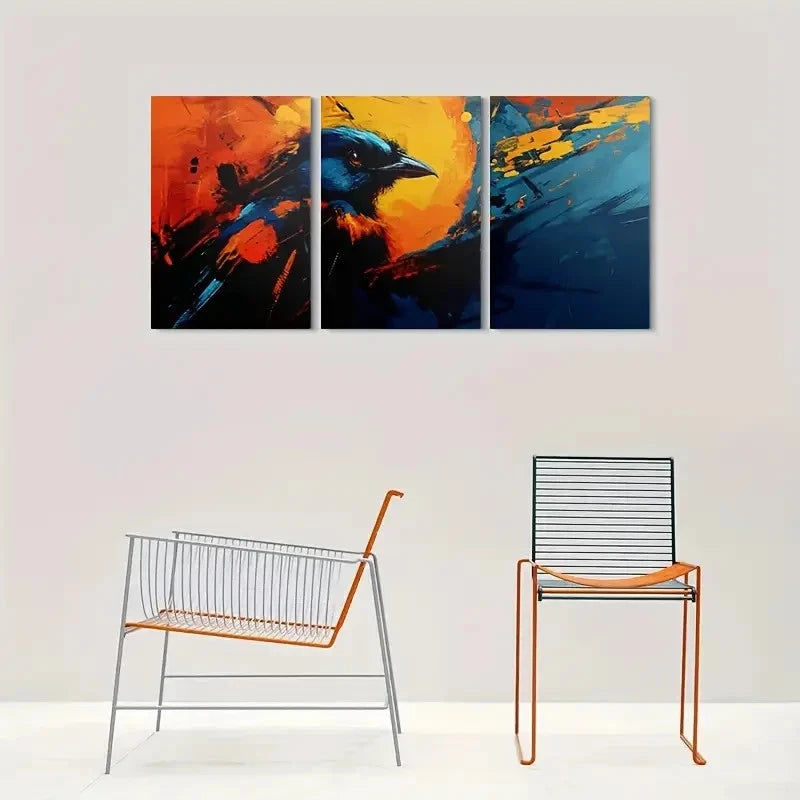 3pcs Abstract Bird Triptych Painting Metal Print Ready to Hang Art - Bella Home Decor