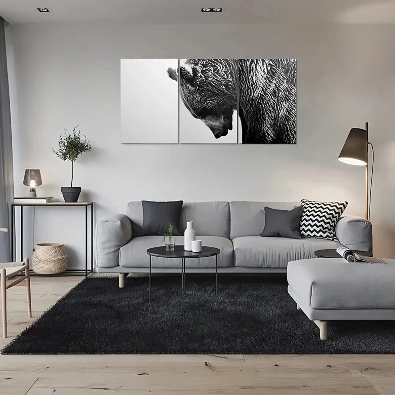 3pcs Black and White Bear Animal Metal Print Ready to Hang Art - Bella Home Decor