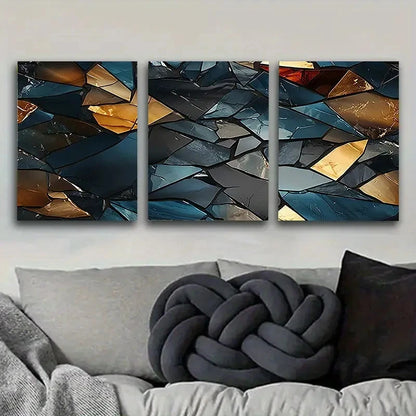 3pcs Dark Blue Agate Slice Wall Art Set Canvas Framed 40x60cm - High Quality Print 100% Australian Made Wall Canvas Ready to Hang - Bella Home Decor