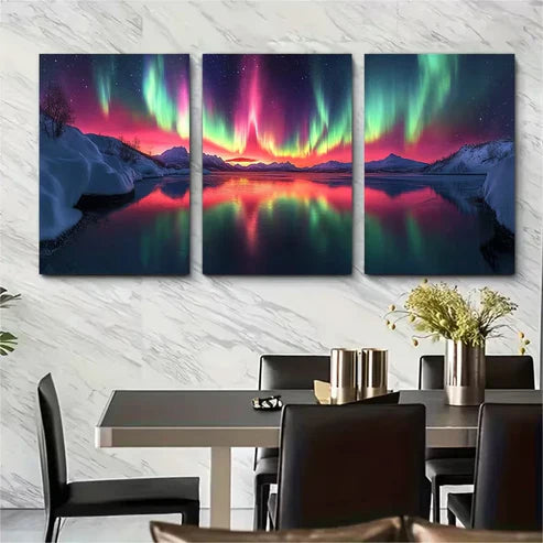 3pcs Mesmerizing Northern Lights Wall Art Set Canvas Framed 60x90cm - High Quality Print 100% Australian Made Wall Canvas Ready to Hang