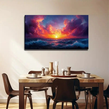 Sunset On The Sea Suitable Wall Art Canvas Office Home Room Framed 120x60cm