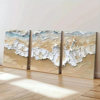3pcs Abstract Ocean Waves Coastal Textured Wall Art Set Canvas Framed 40x60cm - High Quality Print 100% Australian Made Wall Canvas Ready to Hang