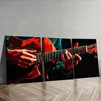 3pcs Guitar Playing Design Dark Modern Perfect Wall Art Set Canvas Unframed - High Quality Print 100% Australian Made Wall Canvas
