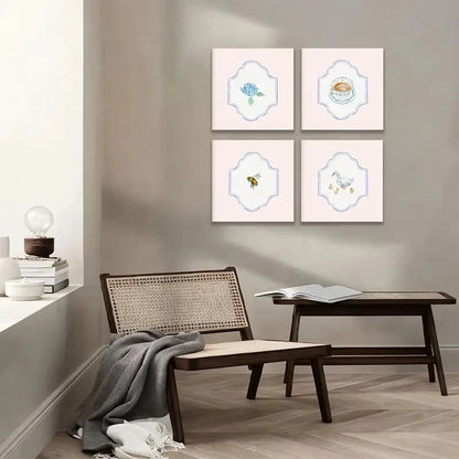 4pcs Modern Minimalist Floral & Butterfly Design Wall Art Canvas Framed