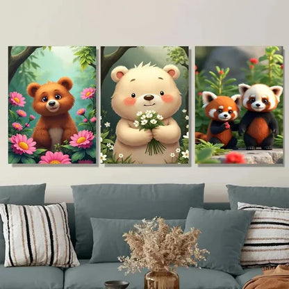 3pcs Vibrant Tropical Jungle Colorful Bird Trees Wall Art Set Canvas Unframed - High Quality Print 100% Australian Made Wall Canvas - Bella Home Decor