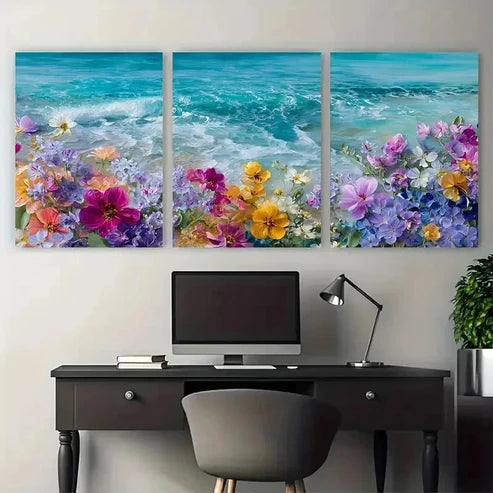 3pcs Coastal Wildflower Floral Summer Wall Art Set Canvas Unframed - High Quality Print 100% Australian Made Wall Canvas