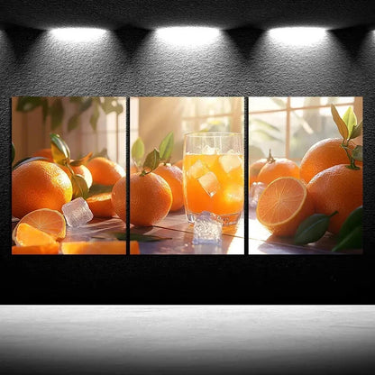 3pcs Sunshine Orange Juice And Ice Metal Print Ready to Hang Art - Bella Home Decor