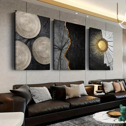 3pcs Meaningful Golden Color Ring Perfect Wall Art Set Canvas Framed 50x70cm - High Quality Print 100% Australian Made Wall Canvas Ready to Hang - Bella Home Decor