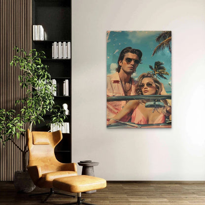 Hawaii Illustration Of A Couple 60×90cm Metal Print Ready to Hang