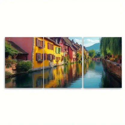 3pcs Alsace Canal Architecture FO  Wall Art Set Canvas Framed 40x60cm - High Quality Print 100% Australian Made Wall Canvas Ready to Hang - Bella Home Decor
