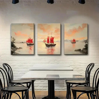 3pcs Sailboat Sunset Seascape Maritime Perfect Wall Art Canvas Unframed - High Quality Print 100% Australian Made Wall Canvas