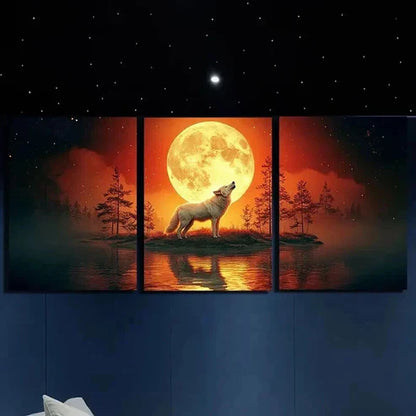 3pcs Howling Wolf on Moonlit Night Wall Art Canvas Unframed – High Quality Print 100% Australian Made Wall Canvas