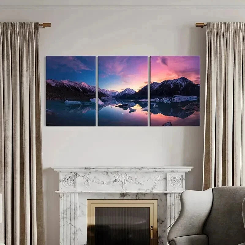 3pcs Sunset Through Snow Mountains & Lake Wall Art Set Canvas Framed 40x60cm - High Quality Print 100% Australian Made Wall Canvas Ready to Hang - Bella Home Decor