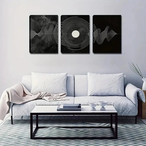 3pcs Black & White Geometric Wall Art Canvas Unframed - High Quality Print 100% Australian Made Wall Canvas - Bella Home Decor