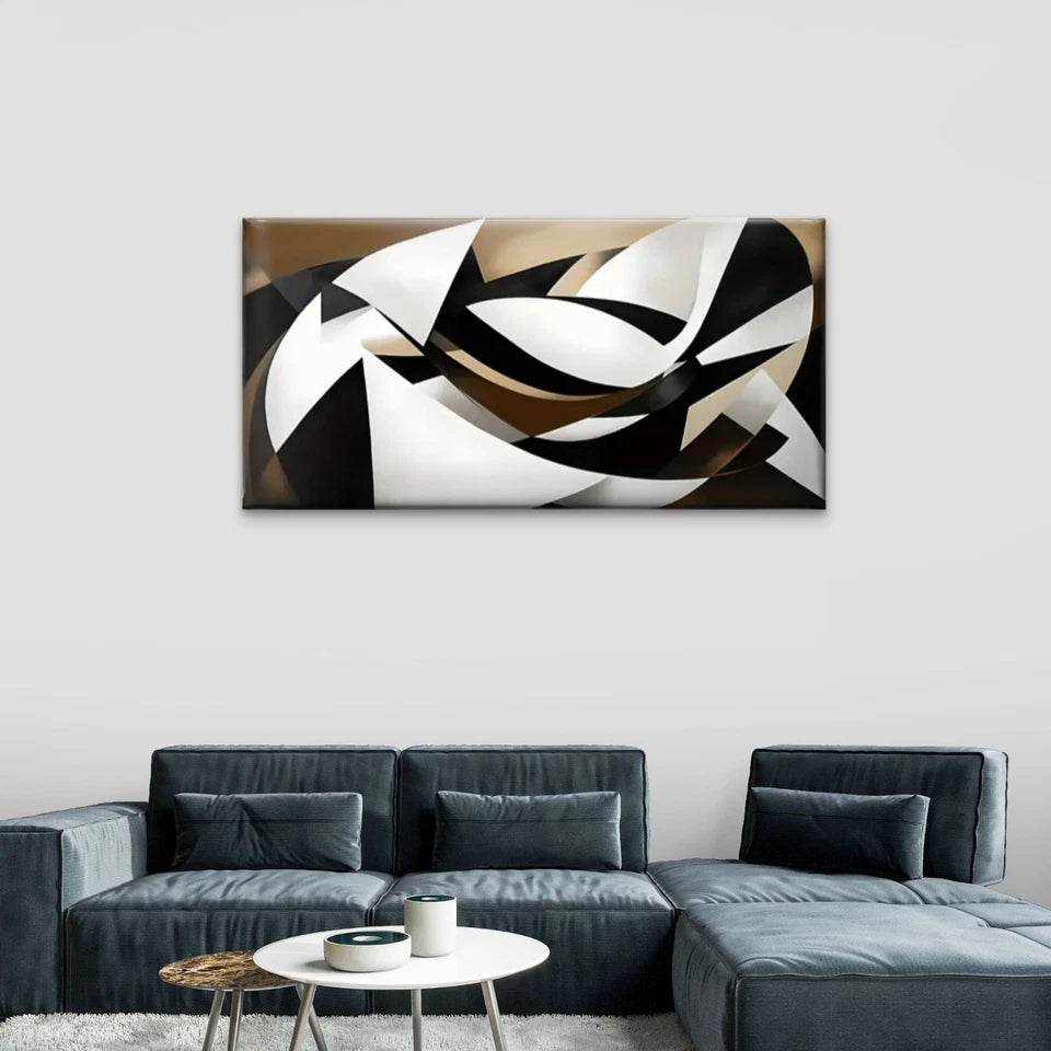 Black White Abstract Shapes Wall Art Canvas Office Home Room Framed 120x60cm