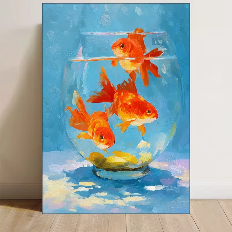 Vibrant Goldfish in Tank Art Sea Creature 60x90cm Metal Print Ready to Hang
