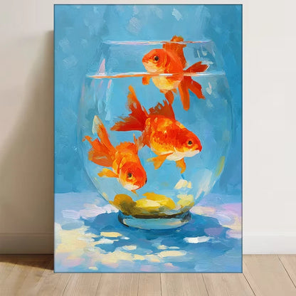 Vibrant Goldfish in Tank Art Sea Creature 60x90cm Metal Print Ready to Hang