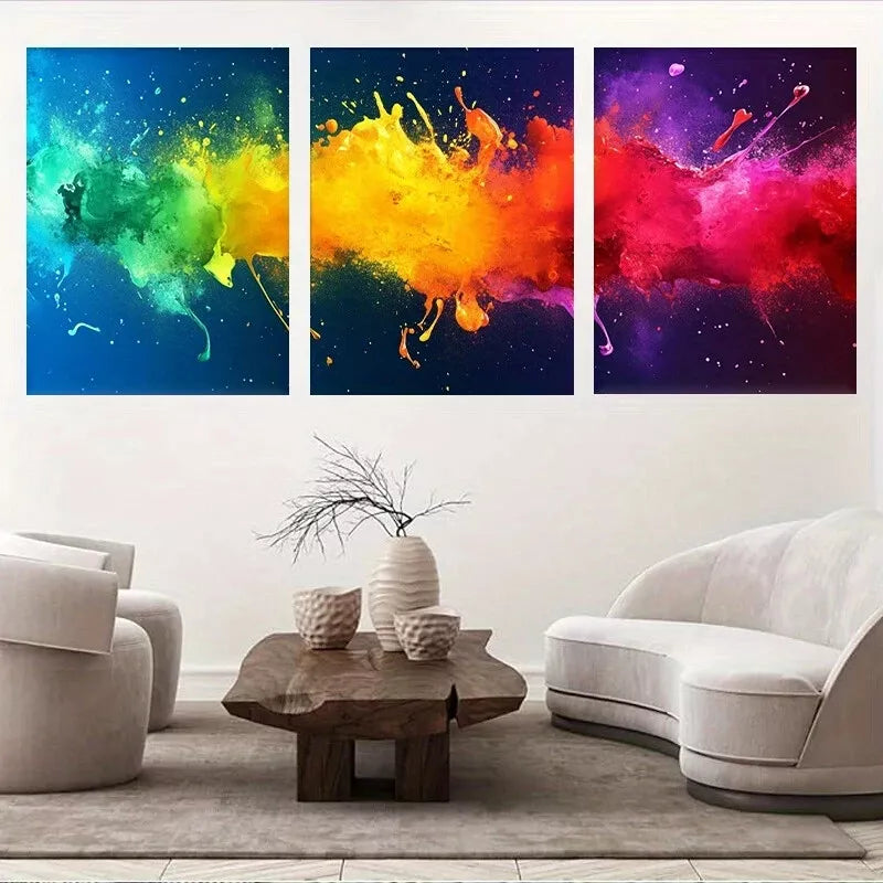 3pcs Modern Vibrant Abstract Color Splash Wall Art Set Canvas Framed 50x70cm - High Quality Print 100% Australian Made Wall Canvas Ready to Hang