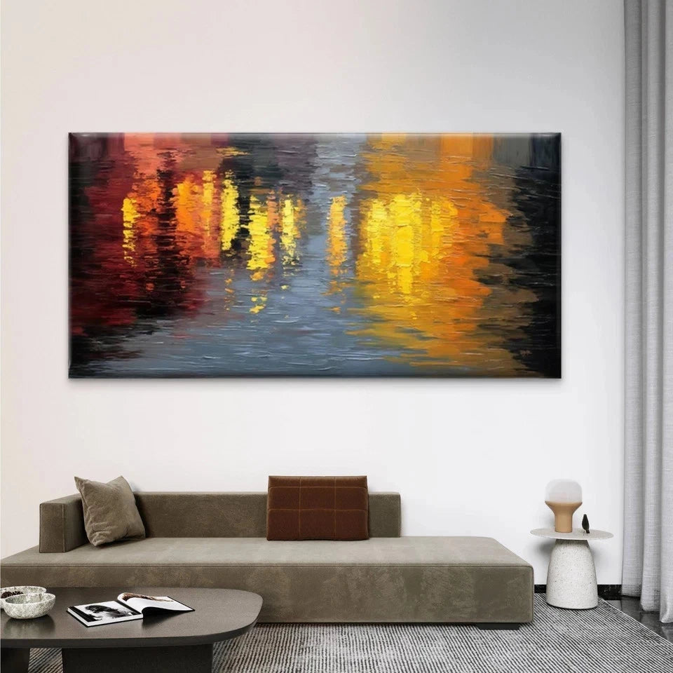 Abstract City Lights Reflection Wall Art Canvas Office Home Room Framed 120x60cm
