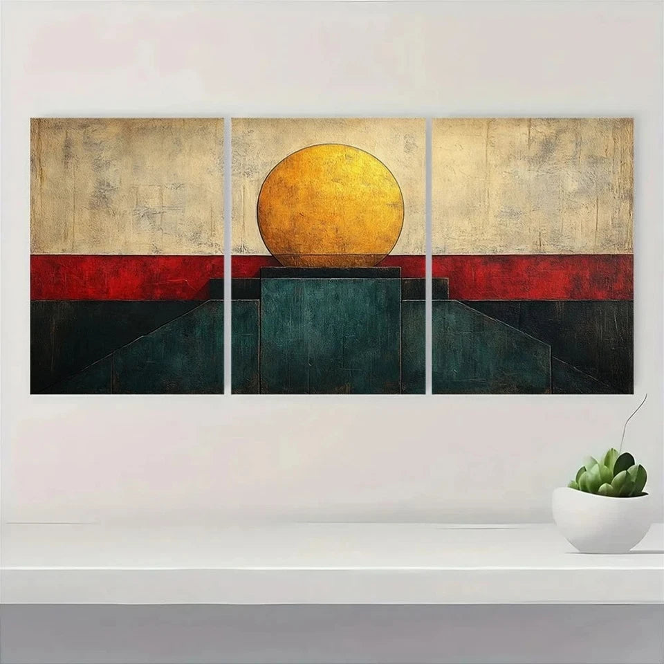 3pcs Modern Abstract Geometric Blocks Metal Print Ready to Hang Art - Bella Home Decor