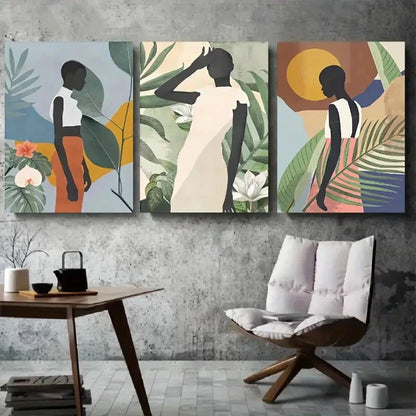 3pcs Abstract Botanical Silhouette Metal Print Ready to Hang Art - Bella Home Decor