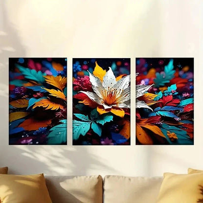 3pcs a flower with colorful leaves Wall Art Set Canvas Framed 50x70cm - High Quality Print 100% Australian Made Wall Canvas Ready to Hang - Bella Home Decor