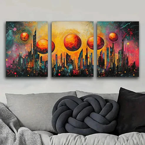 3pcs Abstract Cityscape Skyline Beach Perfect Wall Art Set Canvas Unframed - High Quality Print 100% Australian Made Wall Canvas - Bella Home Decor