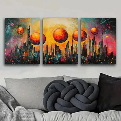 3pcs Abstract Cityscape Skyline Beach Perfect Wall Art Set Canvas Unframed - High Quality Print 100% Australian Made Wall Canvas - Bella Home Decor
