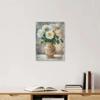 Beautiful White Roses In Rustic Vase Elegant Floral  60x90cm Metal Print Ready to Hang