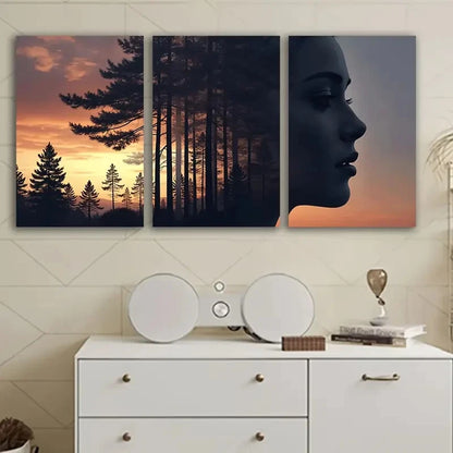 3pcs Woman’s Face Silhouette Wall Art Set Canvas Framed 60x90cm - High Quality Print 100% Australian Made Wall Canvas Ready to Hang