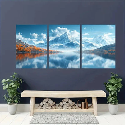 3pcs Featuring Minimalist Mountains And a Lake Metal Print Ready to Hang Art - Bella Home Decor