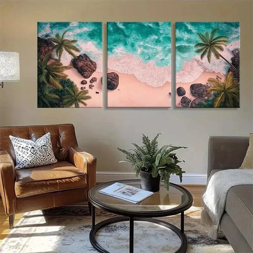 3pcs Palm Trees and Turquoise Ocean Perfect Wall Art Set Canvas Unframed - High Quality Print 100% Australian Made Wall Canvas