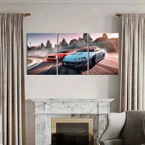 3pcs Super Car Racing Modern Vehicle Wall Art Canvas Unframed - High Quality Print 100% Australian Made Wall Canvas